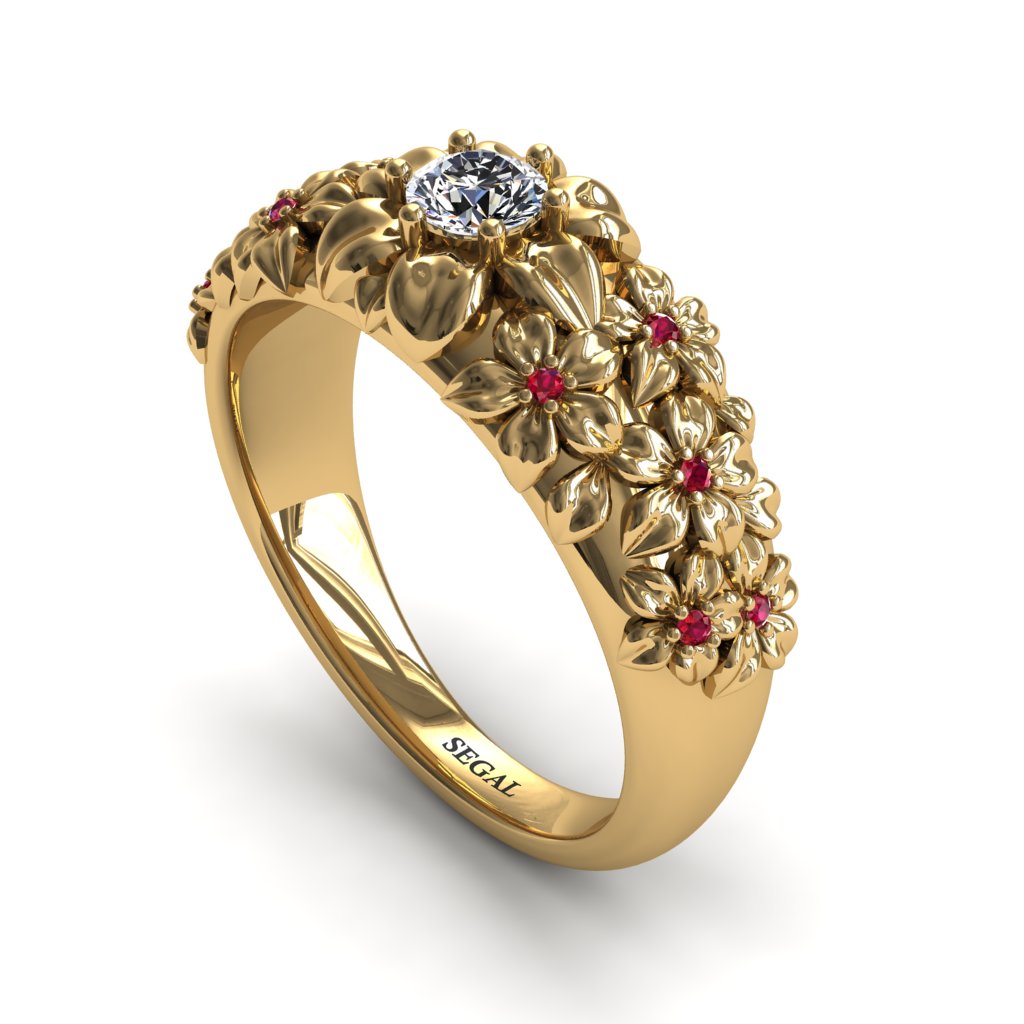 herberg leveren Bedrog Art Deco Engagement Ring - 14K Yellow Gold 0.25 Carat Round Cut Diamond Flower  Ring - Violet – Segal Jewelry