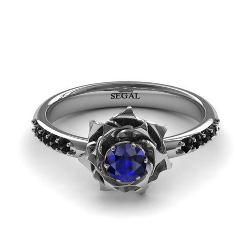 A lady's Rose Blue Sapphire with Black Diamonds Ring- Elena no. 19