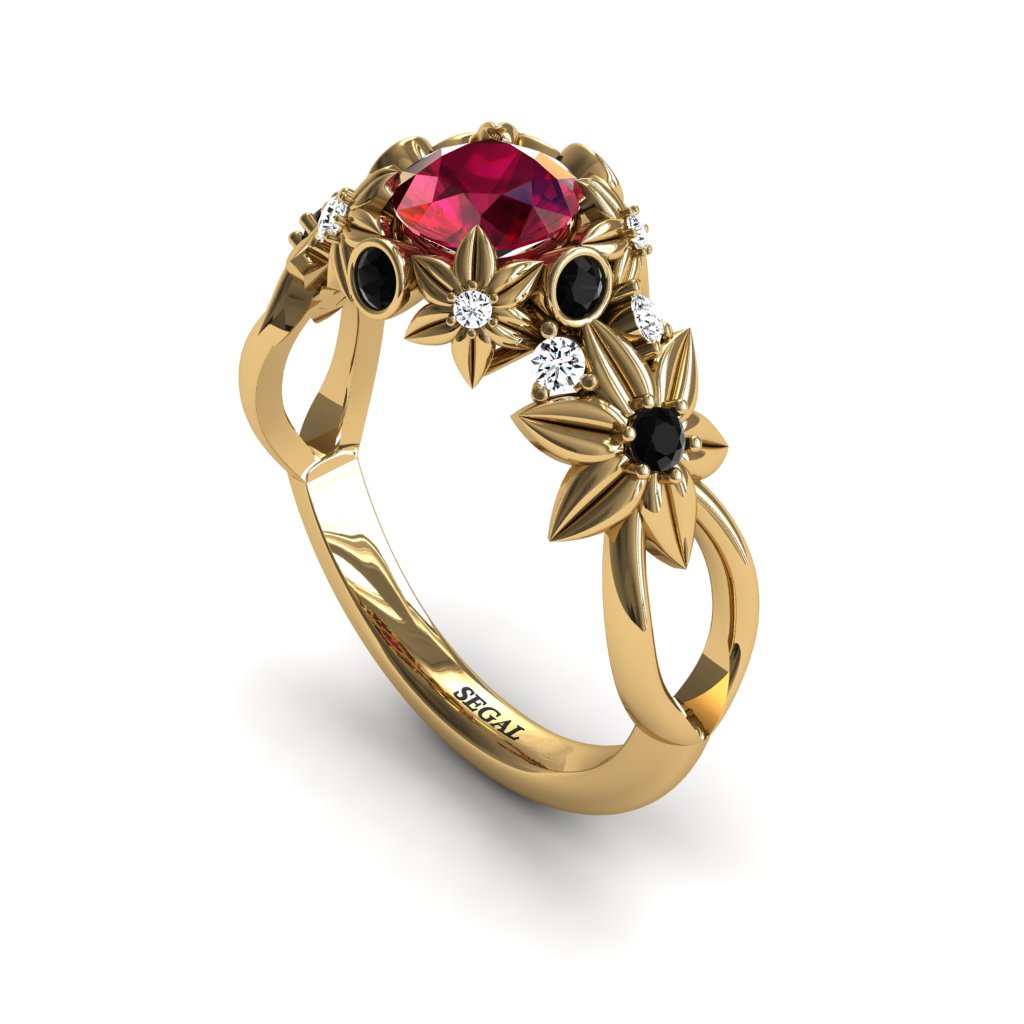 1.5 CARAT NATURAL RUBY SOLITAIRE RING ROUND CUT 14k YELLOW GOLD TWIST  COCKTAIL