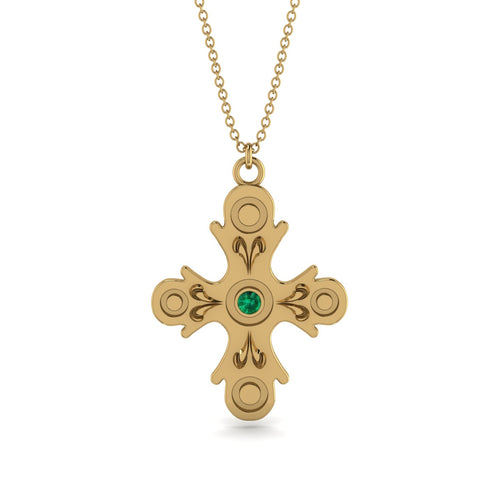 Equilateral Round Emerald Cross Amulet - Asher No. 4