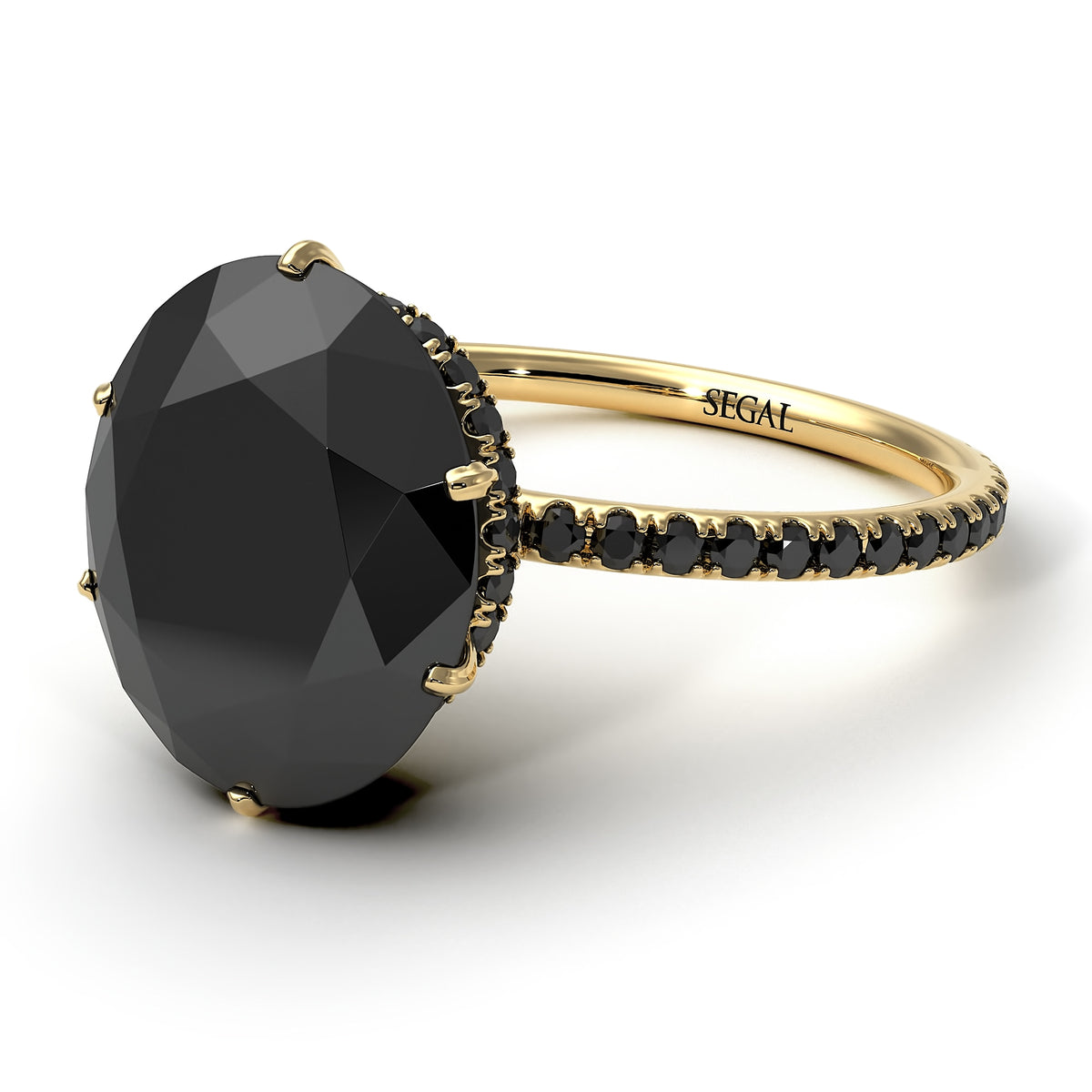 Hidden Halo Oval Black Diamond Engagement Ring - Gemma No. 37