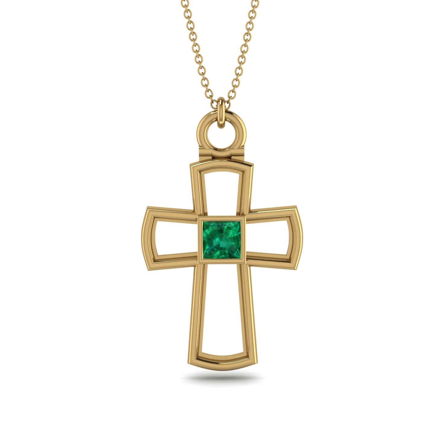 Zales Lab-Created Emerald and Diamond Accent Cross Pendant in 10K Gold |  CoolSprings Galleria